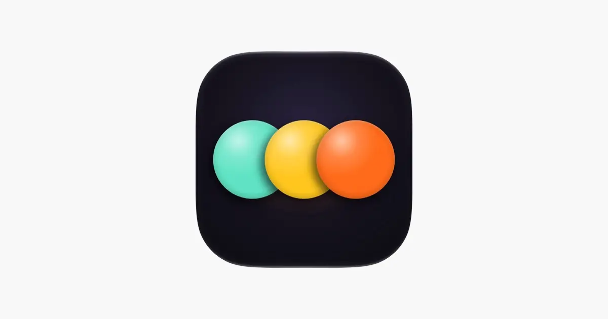 Inom Na app icon with three coloured balls on a dark background